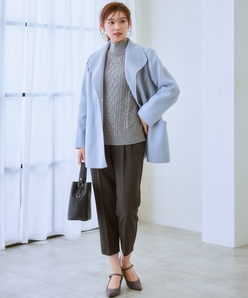 7days Life Styling(セブンデイズライフスタイリング)の「ショールカラーウール調コート(ノーカラーコート・レディース・サックスブルー/ライトグレー/ブラック・S/M/L/LL/3L)」の6枚目の写真