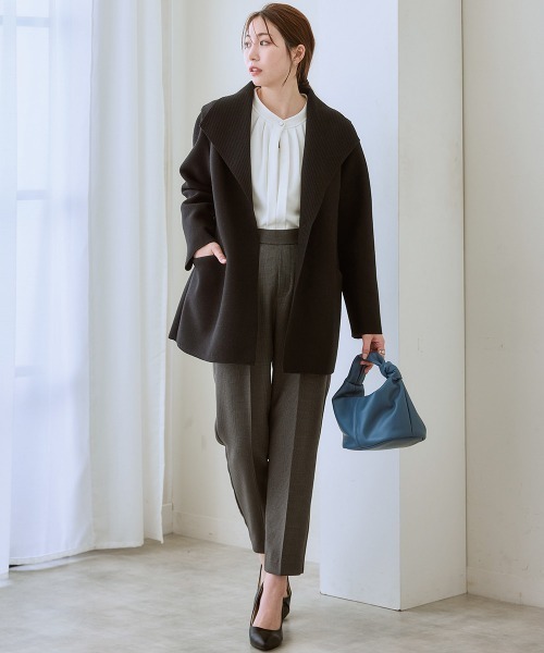 7days Life Styling(セブンデイズライフスタイリング)の「ショールカラーウール調コート(ノーカラーコート・レディース・サックスブルー/ライトグレー/ブラック・S/M/L/LL/3L)」の12枚目の写真