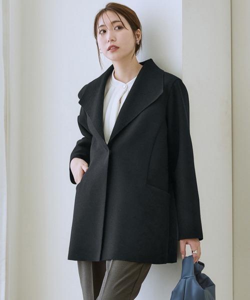 7days Life Styling(セブンデイズライフスタイリング)の「ショールカラーウール調コート(ノーカラーコート・レディース・サックスブルー/ライトグレー/ブラック・S/M/L/LL/3L)」の11枚目の写真