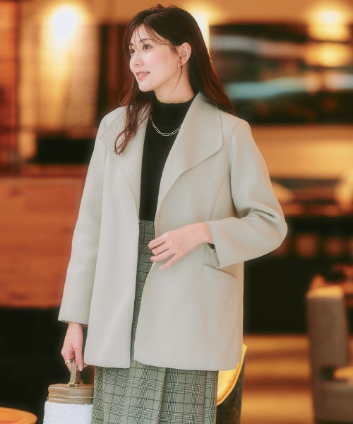 7days Life Styling(セブンデイズライフスタイリング)の「ショールカラーウール調コート(ノーカラーコート・レディース・サックスブルー/ライトグレー/ブラック・S/M/L/LL/3L)」の7枚目の写真