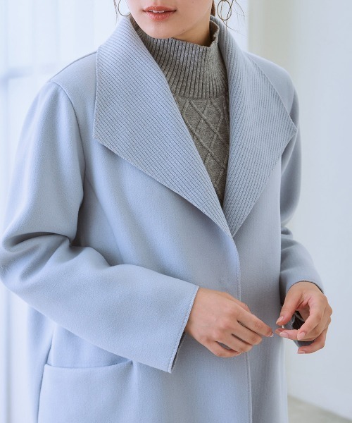 7days Life Styling(セブンデイズライフスタイリング)の「ショールカラーウール調コート(ノーカラーコート・レディース・サックスブルー/ライトグレー/ブラック・S/M/L/LL/3L)」の5枚目の写真