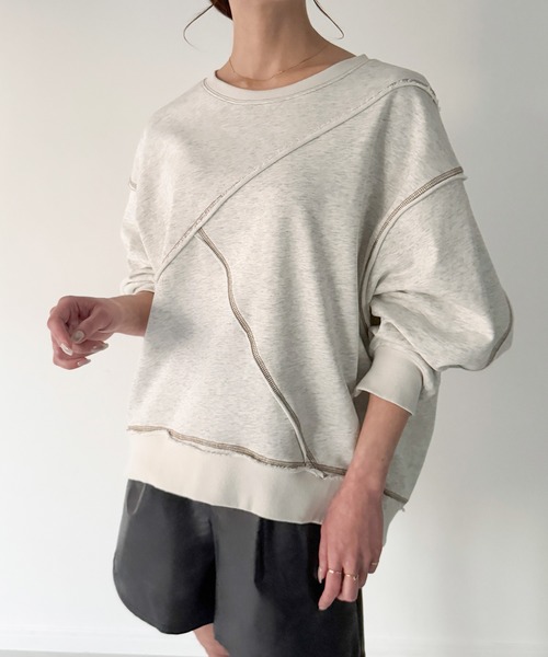 JUNOAH（ジュノア）の「袖口スリットダメージ裏毛プルオーバー（スウェット・レディース・グレー/杢グレー/ブラック・X-LARGE/LARGE/MEDIUM）」の13枚目の写真