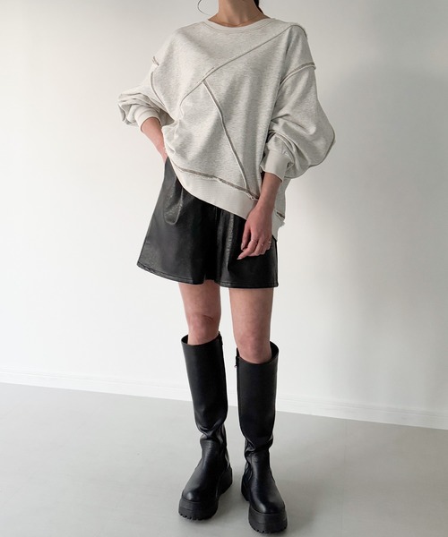 JUNOAH（ジュノア）の「袖口スリットダメージ裏毛プルオーバー（スウェット・レディース・グレー/杢グレー/ブラック・X-LARGE/LARGE/MEDIUM）」の14枚目の写真