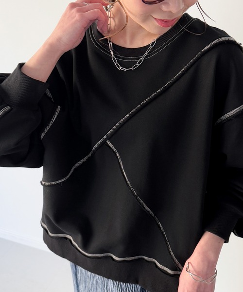 JUNOAH（ジュノア）の「袖口スリットダメージ裏毛プルオーバー（スウェット・レディース・グレー/杢グレー/ブラック・X-LARGE/LARGE/MEDIUM）」の17枚目の写真