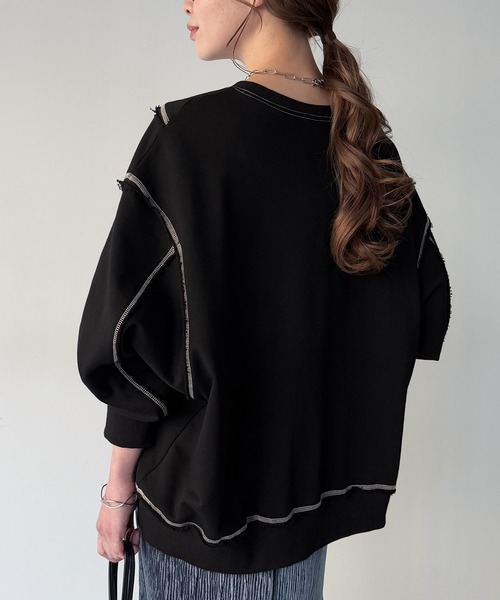 JUNOAH（ジュノア）の「袖口スリットダメージ裏毛プルオーバー（スウェット・レディース・グレー/杢グレー/ブラック・X-LARGE/LARGE/MEDIUM）」の18枚目の写真