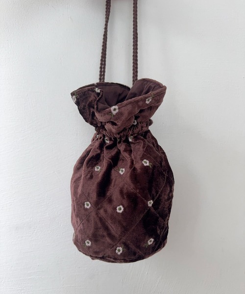 セール】フラワー刺繍ベロアミニショルダーバッグ（ショルダーバッグ