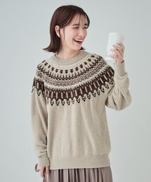 ◆【洗える】あたたかくて柔らかい もちもちモール柄ニット