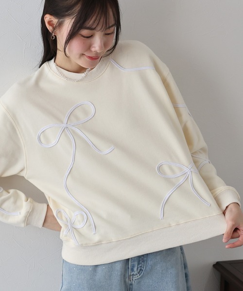 BLUEEAST（ブルーイースト）の「リボンコード刺繍スウェット（スウェット・レディース・グレー/ブラック/アイボリー・MEDIUM）」の21枚目の写真