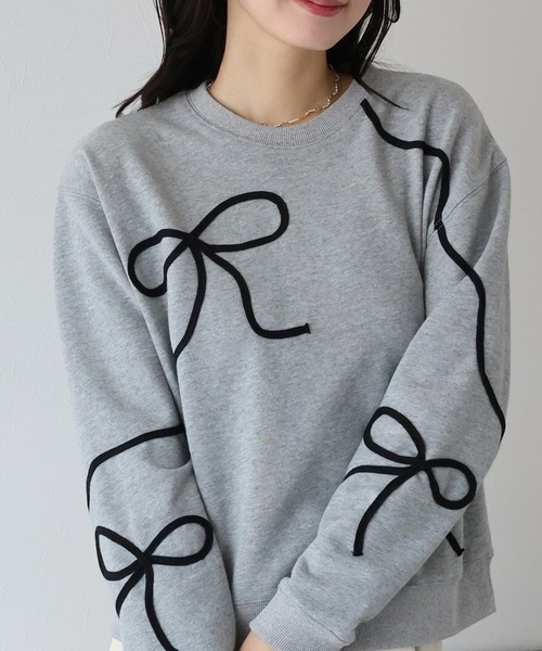 BLUEEAST（ブルーイースト）の「リボンコード刺繍スウェット（スウェット・レディース・グレー/ブラック/アイボリー・MEDIUM）」の11枚目の写真