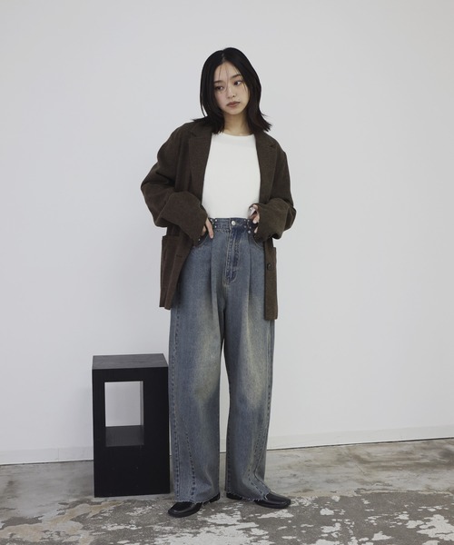 hellam(へラム)の「ウエストホックタックデニム(デニムパンツ・レディース・ブラック/ブルー・MEDIUM/SMALL)」の14枚目の写真