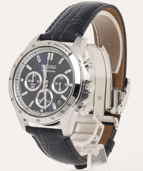 SEIKO(セイコー)の「SEIKO セイコー/ クロノグラフ 10気圧防水 レザーバンド ラウンドフェイス 腕時計 //// 日本製クォーツ(アナログ腕時計・メンズ・ブラウン系その他/ブラック×シルバー/ネイビー・FREE)」の9枚目の写真