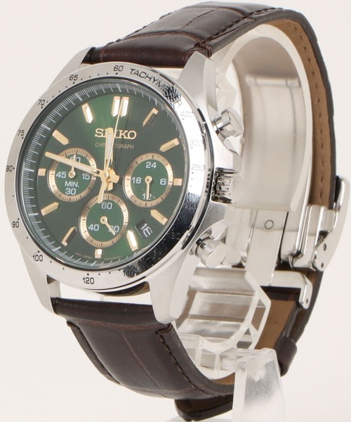 SEIKO(セイコー)の「SEIKO セイコー/ クロノグラフ 10気圧防水 レザーバンド ラウンドフェイス 腕時計 //// 日本製クォーツ(アナログ腕時計・メンズ・ブラウン系その他/ブラック×シルバー/ネイビー・FREE)」の8枚目の写真