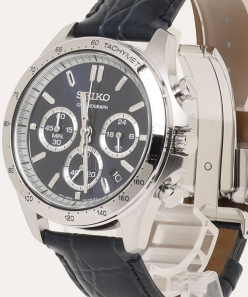 SEIKO(セイコー)の「SEIKO セイコー/ クロノグラフ 10気圧防水 レザーバンド ラウンドフェイス 腕時計 //// 日本製クォーツ(アナログ腕時計・メンズ・ブラウン系その他/ブラック×シルバー/ネイビー・FREE)」の9枚目の写真