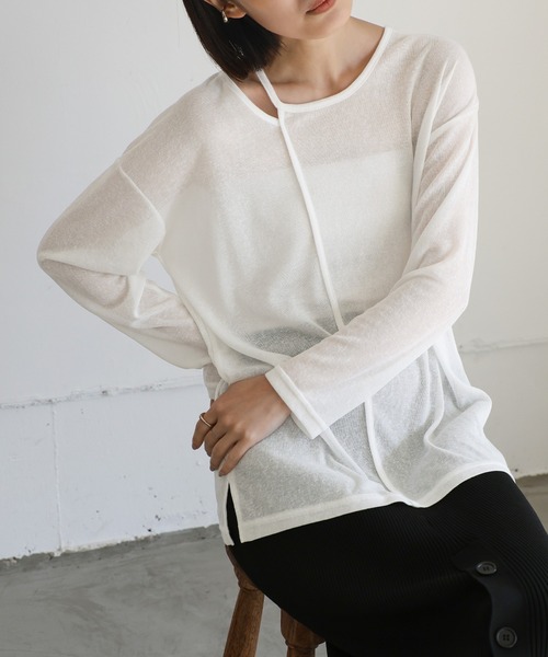 Et】アシンメトリーネックシアートップス（Tシャツ/カットソー
