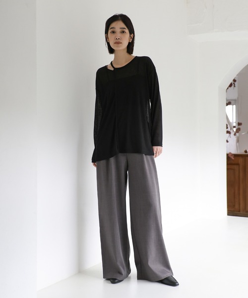 Et】アシンメトリーネックシアートップス（Tシャツ/カットソー