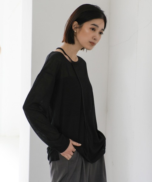 select MOCA Et（セレクトモカエト）の「【Et】Asymmetric Neck Sheer Tops（Tシャツ/カットソー・レディース・グリーン/ホワイト/ブラック/グレー・FREE）」の20枚目の写真