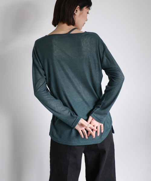 select MOCA Et（セレクトモカエト）の「【Et】Asymmetric Neck Sheer Tops（Tシャツ/カットソー・レディース・グリーン/ホワイト/ブラック/グレー・FREE）」の15枚目の写真