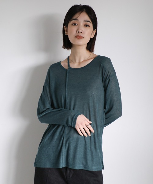 select MOCA Et（セレクトモカエト）の「【Et】Asymmetric Neck Sheer Tops（Tシャツ/カットソー・レディース・グリーン/ホワイト/ブラック/グレー・FREE）」の12枚目の写真
