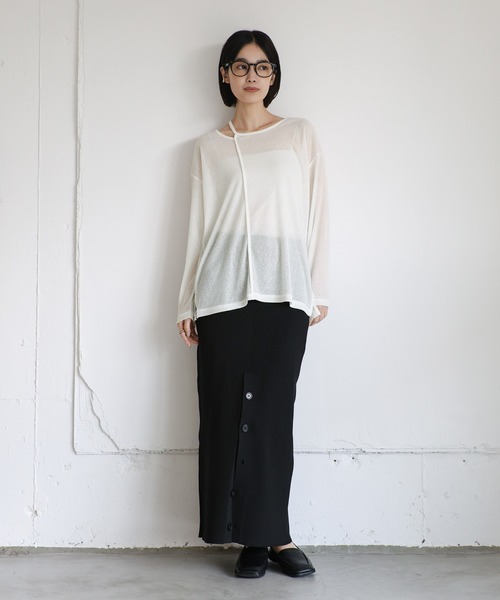 セール】【Et】アシンメトリーネックシアートップス（Tシャツ