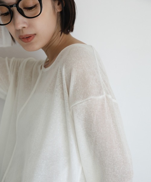 select MOCA Et（セレクトモカエト）の「【Et】Asymmetric Neck Sheer Tops（Tシャツ/カットソー・レディース・グリーン/ホワイト/ブラック/グレー・FREE）」の5枚目の写真