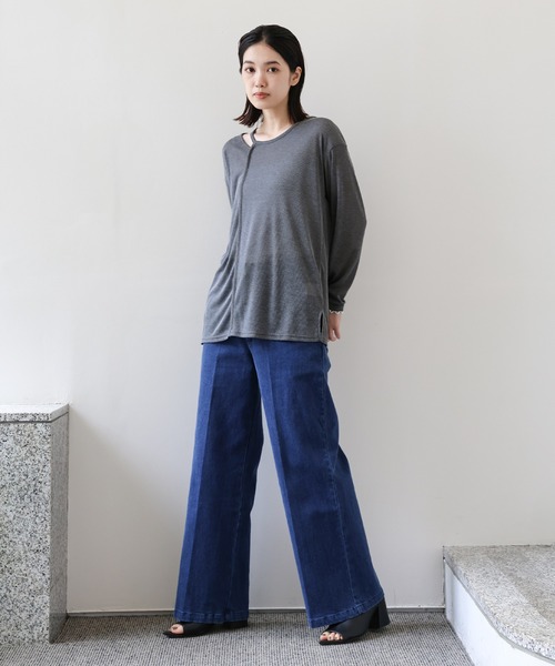 セール】【Et】アシンメトリーネックシアートップス（Tシャツ