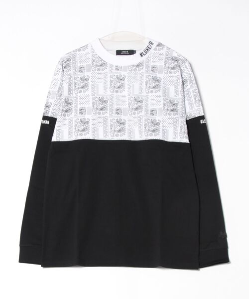(RM)【LUXE/R GOLF】ストレッチ スムース ペイズリー柄 バイカラー モックネック 長袖 Tシャツ（Tシャツ/カットソー）｜LUXE/R GOLF（ラグジュ ゴルフ）Tシャツ/カットソー