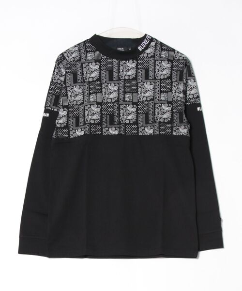 (RM)【LUXE/R GOLF】ストレッチ スムース ペイズリー柄 バイカラー モックネック 長袖 Tシャツ（Tシャツ/カットソー）｜LUXE/R GOLF（ラグジュ ゴルフ）