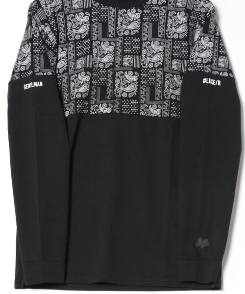 (RM)【LUXE/R GOLF】ストレッチ スムース ペイズリー柄 バイカラー モックネック 長袖 Tシャツ（Tシャツ/カットソー）｜LUXE/R GOLF（ラグジュ ゴルフ）