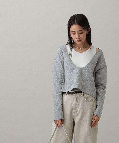 GLOBAL WORK(グローバルワーク)の「MATINEE LINE/Wフロントレイヤードプルオーバー/288779(Tシャツ/カットソー・レディース・スミクロ/ナチュラル/杢グレー・MEDIUM/LARGE)」の13枚目の写真