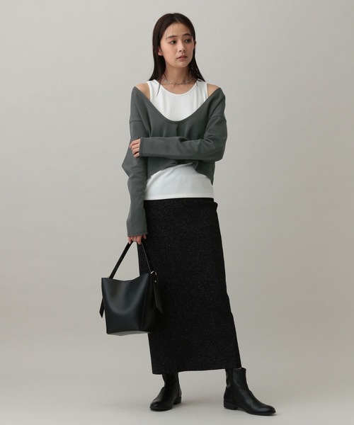 GLOBAL WORK(グローバルワーク)の「MATINEE LINE/Wフロントレイヤードプルオーバー/288779(Tシャツ/カットソー・レディース・スミクロ/ナチュラル/杢グレー・MEDIUM/LARGE)」の4枚目の写真