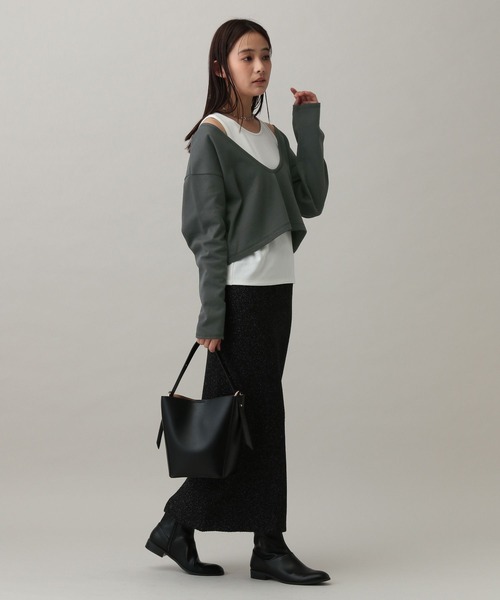 GLOBAL WORK(グローバルワーク)の「MATINEE LINE/Wフロントレイヤードプルオーバー/288779(Tシャツ/カットソー・レディース・スミクロ/ナチュラル/杢グレー・MEDIUM/LARGE)」の5枚目の写真