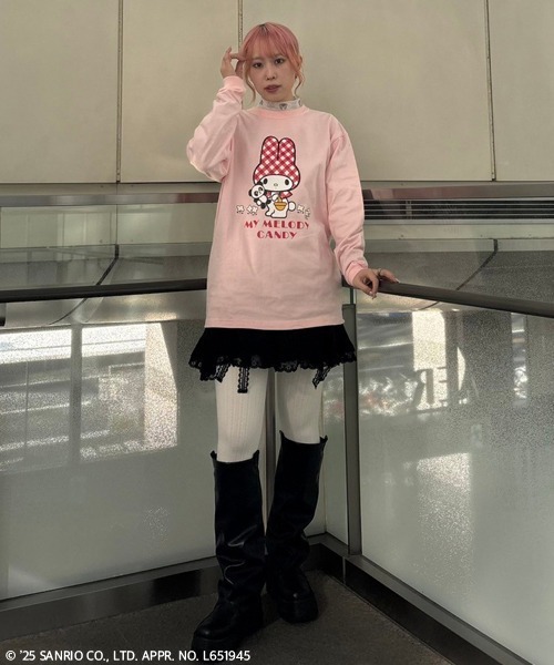 Candy Stripper(キャンディストリッパー)の「【MY MELODY】HUGGING PEPE L/S Tシャツ(Tシャツ/カットソー・レディース・ピンク/オフホワイト/レッド・FREE)」の17枚目の写真