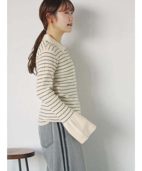 ehka sopo(エヘカソポ)の「ボーダー襟付リブカーディガン(カーディガン/ボレロ・レディース・ブルー/モカ/キナリ/グレー・F)」の7枚目の写真