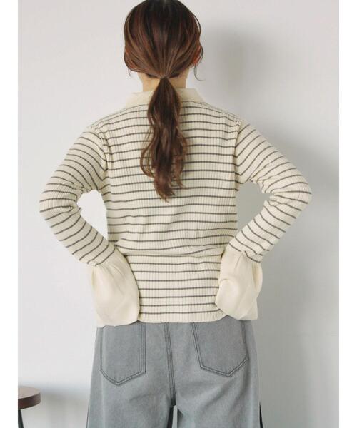 ehka sopo(エヘカソポ)の「ボーダー襟付リブカーディガン(カーディガン/ボレロ・レディース・ブルー/モカ/キナリ/グレー・F)」の8枚目の写真