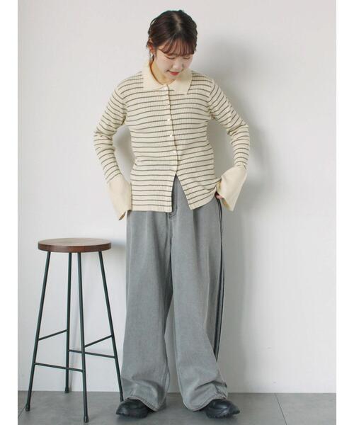 ehka sopo(エヘカソポ)の「ボーダー襟付リブカーディガン(カーディガン/ボレロ・レディース・ブルー/モカ/キナリ/グレー・F)」の9枚目の写真