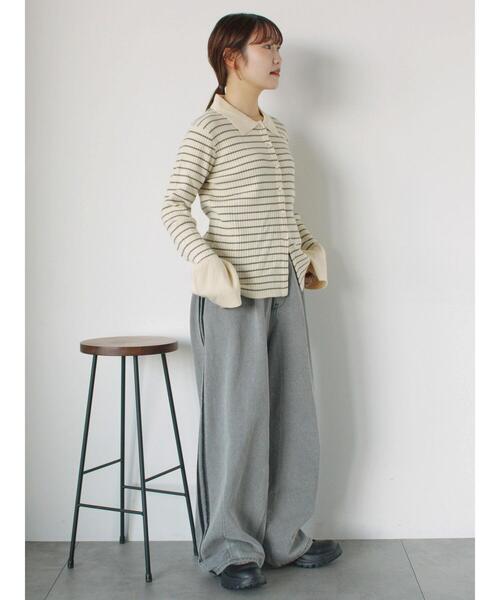 ehka sopo(エヘカソポ)の「ボーダー襟付リブカーディガン(カーディガン/ボレロ・レディース・ブルー/モカ/キナリ/グレー・F)」の10枚目の写真