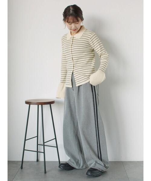 ehka sopo(エヘカソポ)の「ボーダー襟付リブカーディガン(カーディガン/ボレロ・レディース・ブルー/モカ/キナリ/グレー・F)」の11枚目の写真