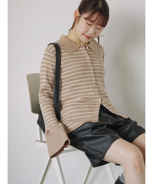 ehka sopo(エヘカソポ)の「ボーダー襟付リブカーディガン(カーディガン/ボレロ・レディース・ブルー/モカ/キナリ/グレー・F)」の20枚目の写真