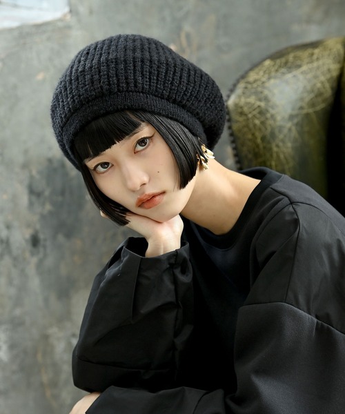 funda mine（ファンダマイン）の「fundamine ウール混 ベレー帽（ハンチング/ベレー帽・レディース・グレー/ブラック・FREE）」の2枚目の写真