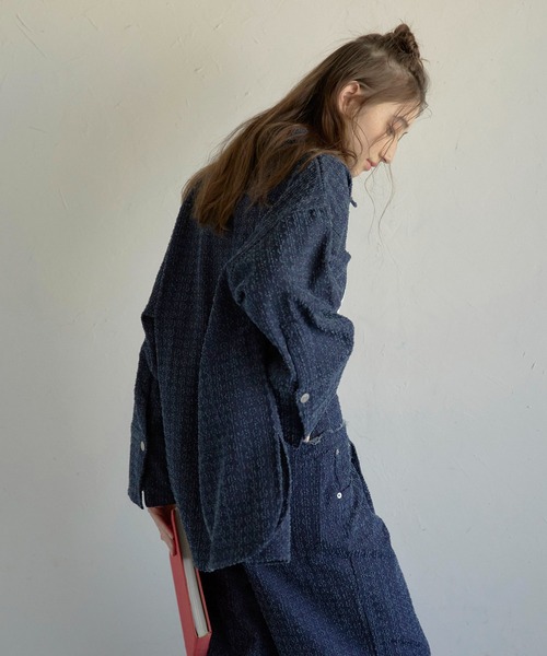 MINERTE】crush denim big cuffs shirt / クラッシュデニム