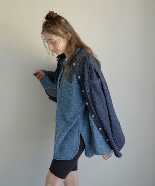 MINERTE】crush denim big cuffs shirt / クラッシュデニム