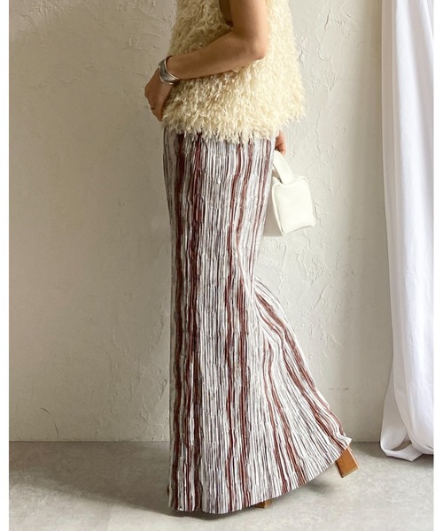 She's Closet（シーズクローゼット）の「ニュアンスストライプ柄ストレートIラインハイウエスト細プリーツロングスカート（スカート・レディース・ブラック/ブラウン・FREE）」の18枚目の写真