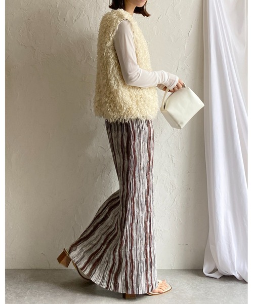 She's Closet（シーズクローゼット）の「ニュアンスストライプ柄ストレートIラインハイウエスト細プリーツロングスカート（スカート・レディース・ブラック/ブラウン・FREE）」の20枚目の写真