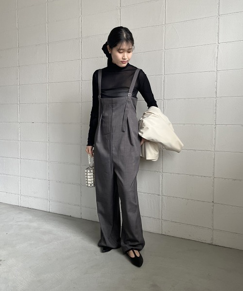 Bab（バブ）の「フロントタック バックデザインキャミサロペット（サロペット/オーバーオール・レディース・ベージュ/チャコールグレー・M）」の14枚目の写真