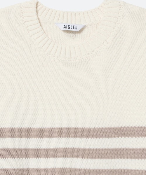 AIGLE(エーグル)の「オーガニックコットン マリンボーダーニットセーター(ニット/セーター・レディース・ホワイト/ダークブルー・M/S)」の13枚目の写真