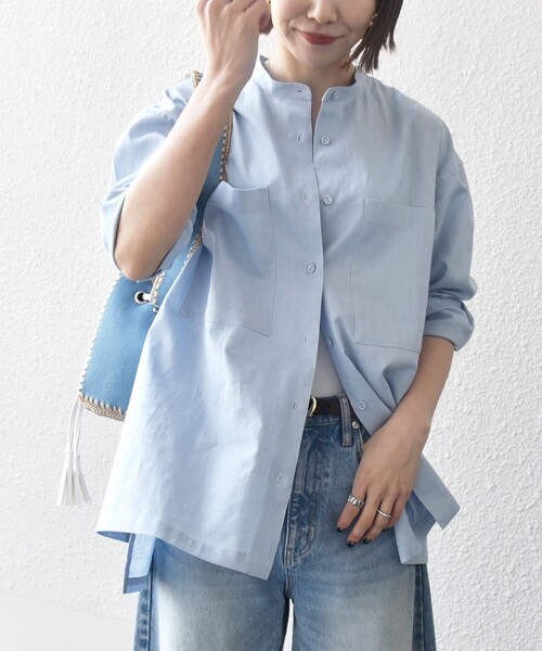 SHIPS for women / シップスウィメン 【WEB限定】SHIPS any: 〈洗濯機可能〉リネン ミックス スタンドカラー ポケット シャツ 25SS セール】SHIPS any:〈洗濯機可能〉リネン ミックス スタンド