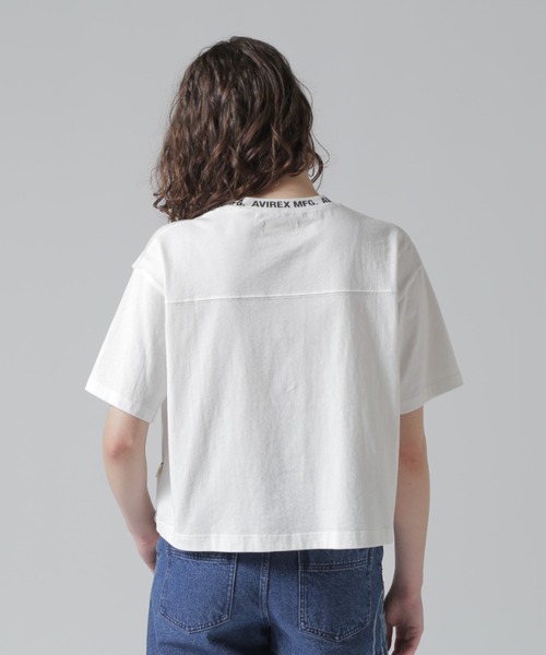AVIREX(アヴィレックス)の「OPEN COLLAR PRINT T-SHIRT/オープンカラープリントTシャツ(Tシャツ/カットソー・レディース・オフホワイト/サックスブルー/ブラック・F)」の6枚目の写真