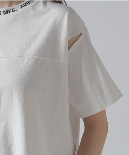 AVIREX(アヴィレックス)の「OPEN COLLAR PRINT T-SHIRT/オープンカラープリントTシャツ(Tシャツ/カットソー・レディース・オフホワイト/サックスブルー/ブラック・F)」の10枚目の写真