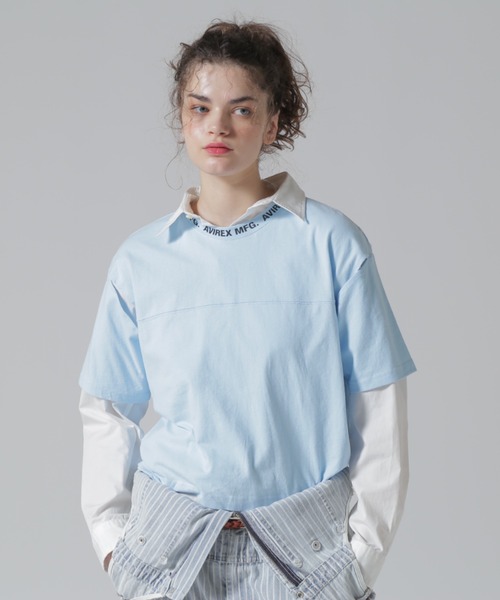 AVIREX(アヴィレックス)の「OPEN COLLAR PRINT T-SHIRT/オープンカラープリントTシャツ(Tシャツ/カットソー・レディース・オフホワイト/サックスブルー/ブラック・F)」の16枚目の写真