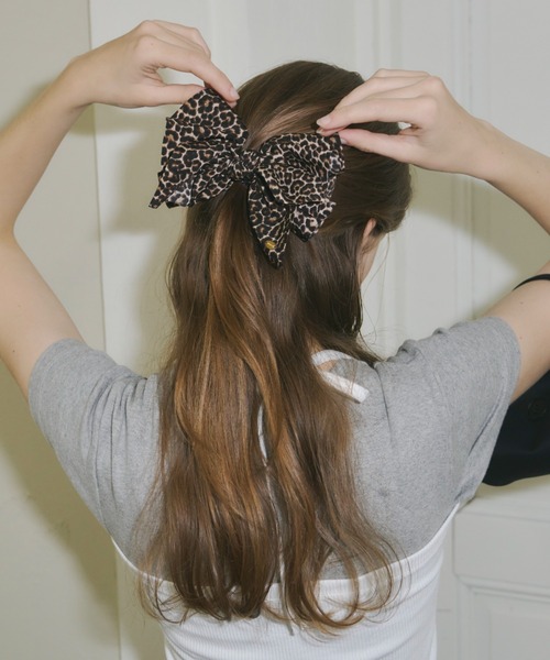 レオパードバレッタ ヘアアクセサリ Leopard EyeletBow Barrette leopard ribbon barrette / レオパードリボンバレッタ(バレッタ